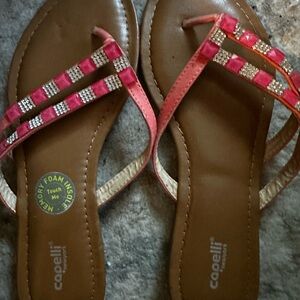 Size 9 Capelli of New York Pink and Tan Strappy Sandals